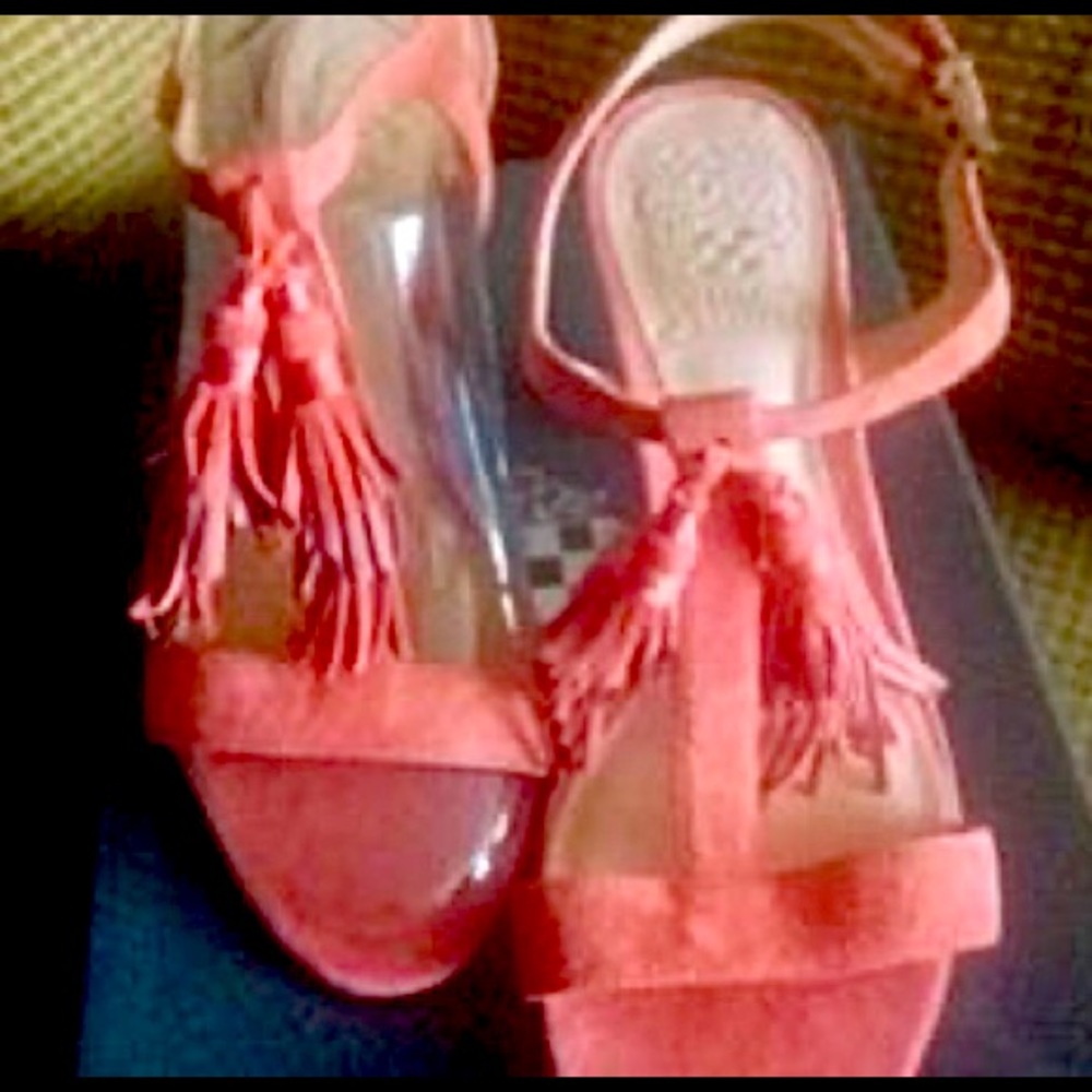 Vince Camuto Coral Suede Heels with Fringe in Box